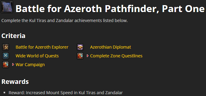 BFA Pathfinder, Part One achievements